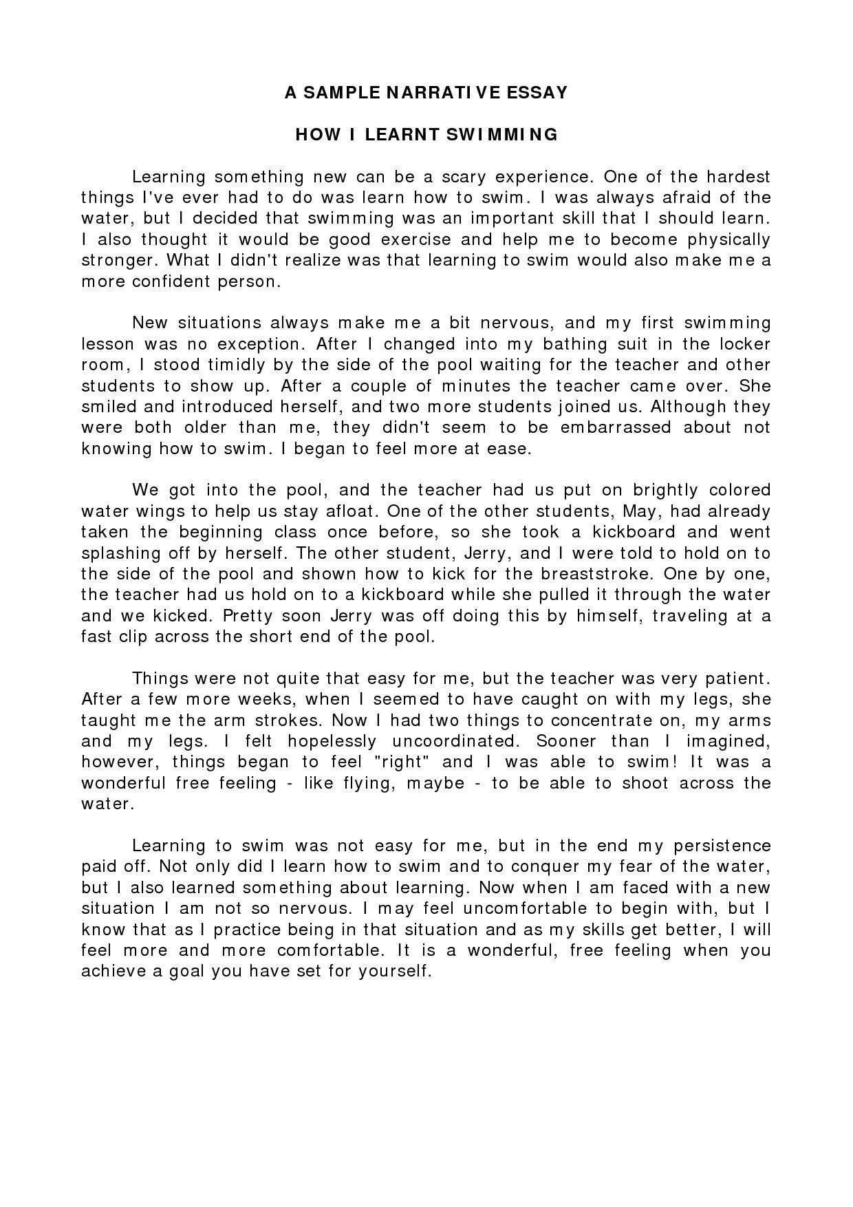 W E Sample Narrative Essay